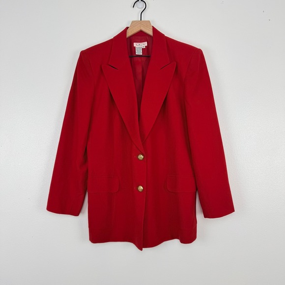 Vintage Talbots Red Wool Blazer Single Breasted Womens 8 Gold Buttons Academia - Picture 2 of 16